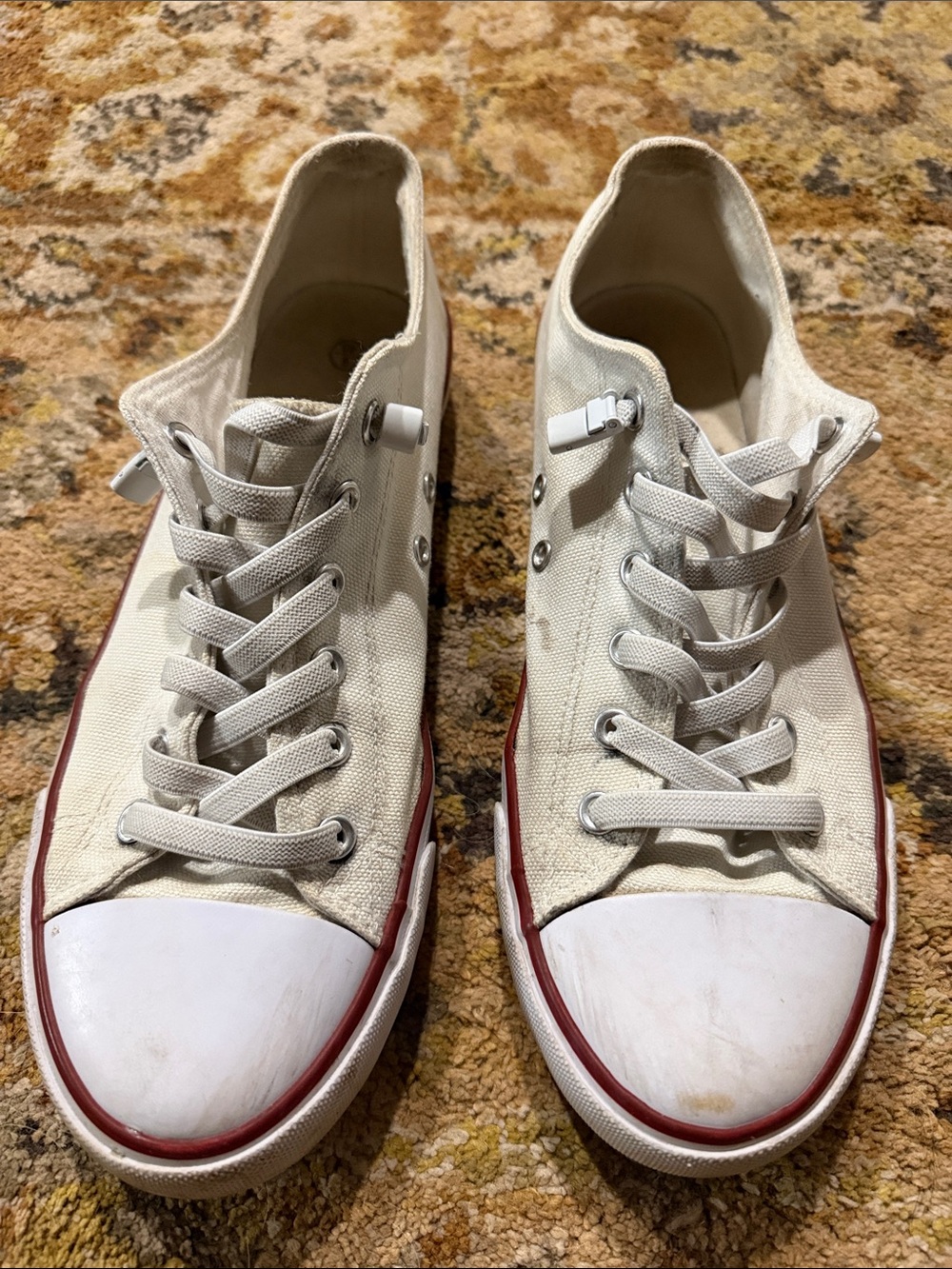 Canvas Low-Top Sneakers White with Red Trim